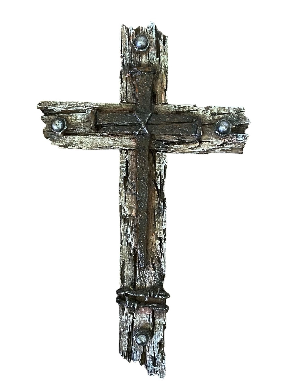 Rustic Cross Wall Hanging Resin Plastic Metal & Wood Look 10” Decor Religious